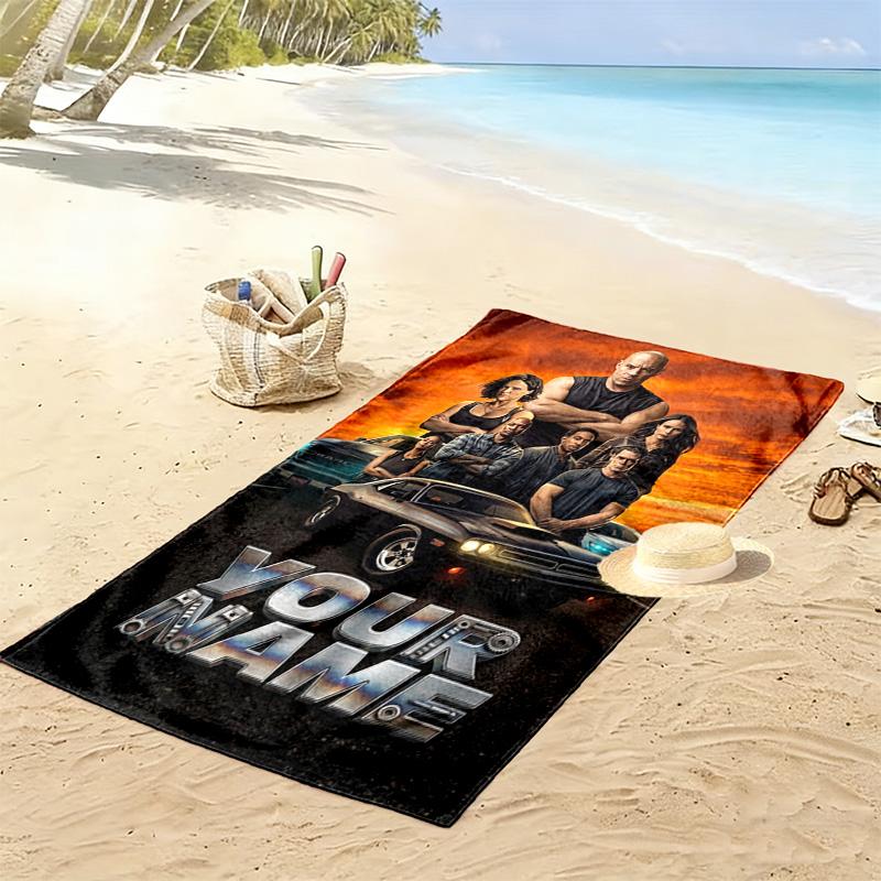 Name Custom Fast Furious Print Beach Towel, Large Soft Quick Dry Towel for Beach Camping Swimming