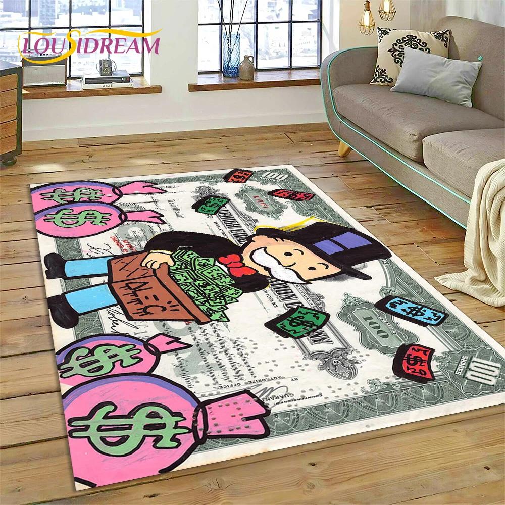 Spiel Dollar Monopoly Cartoon Geld Teppich für Wohnzimmer Schlafzimmer Heimdekoration, Bodentuch Rutschfeste Dekoration für Sofa Fußmatte