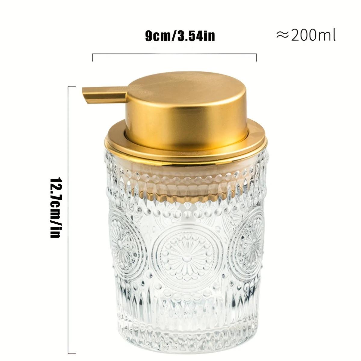

1Pc Embossed Glass Foam Soap Dispenser With Rustic Golden Pump Refillable Foam Hand Soap Containers For Bathroom Kitchen Decor