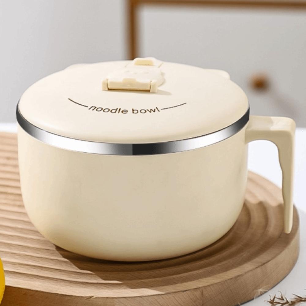 Japanese-style Student Instant Noodle Bowl 304 Stainless Steel 1300 ML Ramen Bowl Handle with Lid Food Serving Bowl School