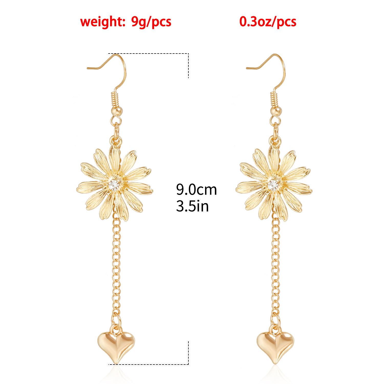 Boho Gold Color Metal Flower Heart Pendant Earring Necklace Set 2025 Women s Lake Blue Crystal Chain Fashion Jewelry