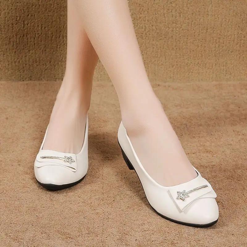 Fashion Ladies Pumps Moccasins Women's Shoes Round Toe Block Heel Office Chunky Heels Spring Comfortable and Elegant Summer 2025 Trend