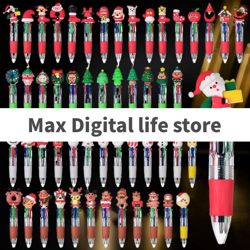 5-30Pcs Mixed Christmas 4-in-1 Color Ballpoint Pen Cartoon Santa Claus Snowman Writing Pen Student Stationery Kids New Year Gift