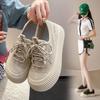 Women's shoes 2025 spring and summer breathable new mesh mesh shoes thick-soled one-pedal fly-woven shoes thin biscuits canvas shoes