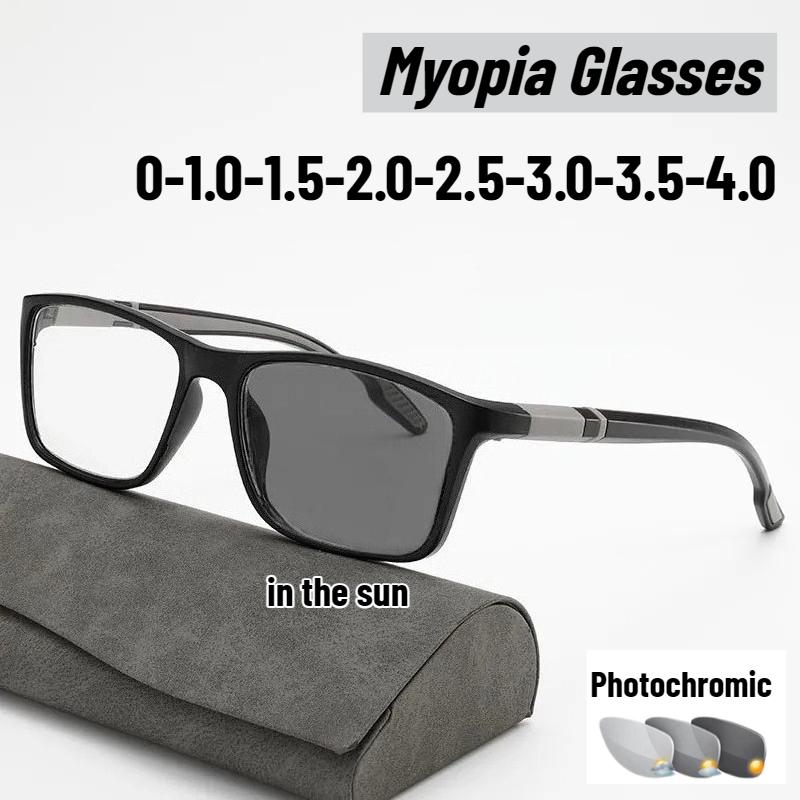 Photochromic Myopia Glasses for Men Women Sports Anti-blue Light Near Sight Eyewear Color Changing Black Red Frame Eyeglasses