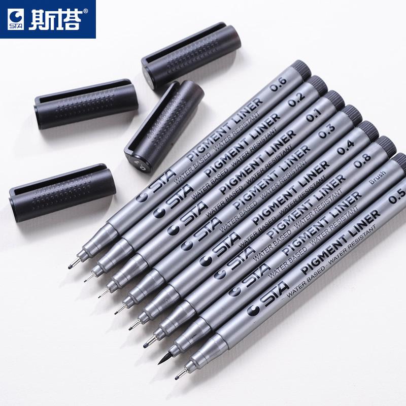 STA High Quality Waterproof Sketch Calligraphy Fine Line Marker Pen Fineliner 9 Different Tip Sizes for Students Writing Paper