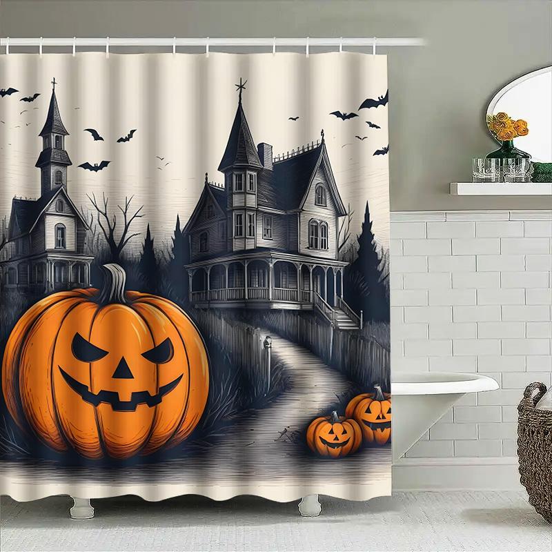 

Tuniu Spooky Halloween Curtain Dark Manor Haunted House Pumpkins Scary Bathroom Decor 118X180Cm W60H190(CM)-1 Pcs