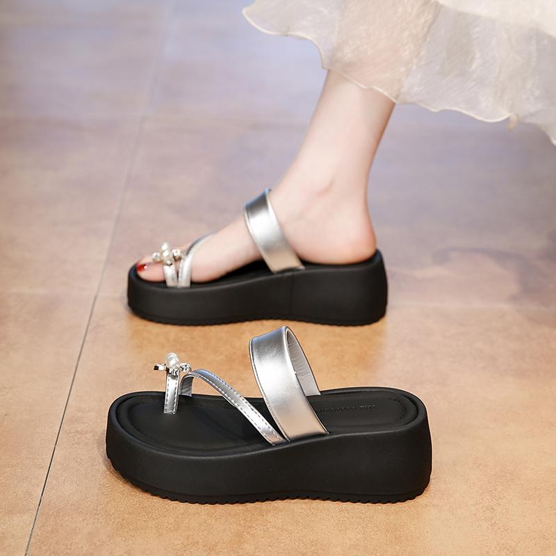 

Fashion CRLAYDK Slides Sandals for Women Platform Strap Beach Flip Flops Fashion Soft Leather Walking Slippers Summer Casual Slides 40