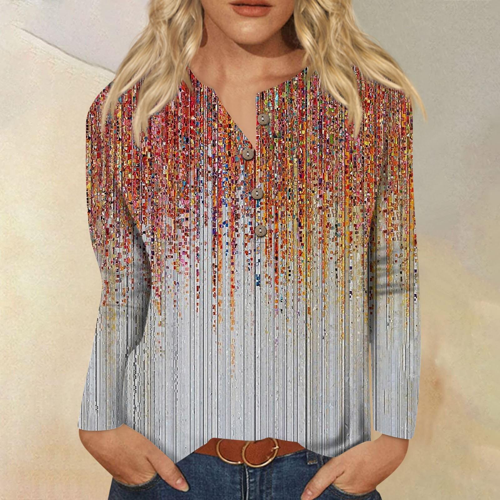 

Женская новая футболка с воротником на пуговицах, модная футболка с длинными рукавами и принтом в стиле ретро, ​​тонкий топ, повседневные топы XL