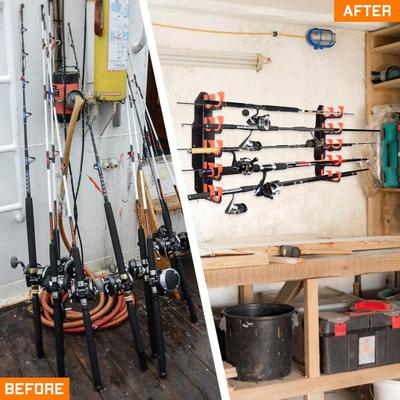 2 Pezzi Porta canna da pesca Montaggio a parete Rastrelliera da garage Staffe a distanza regolabile Organizer per attrezzatura da pesca
