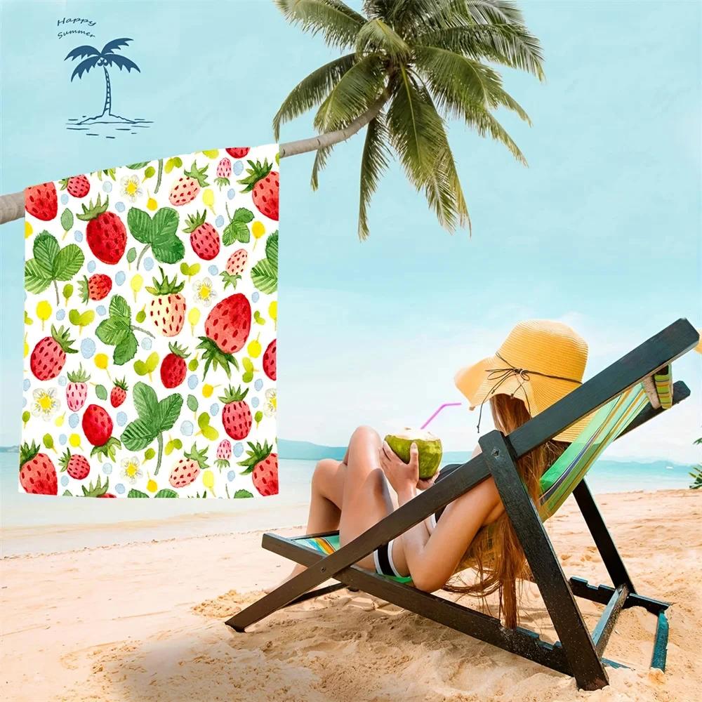 Serviette de Plage Microfibre Fraises Serviette de Bain Absorbante Fruits Légère Séchage Rapide Serviette de Piscine Parfaite pour Hommes et Femmes