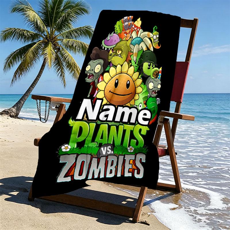 Custom Name Personalized Plants vs. Zombies Print Beach Towel, for Trip Camping Beach Party Home Decor, Birthday Gift for Family & Friends