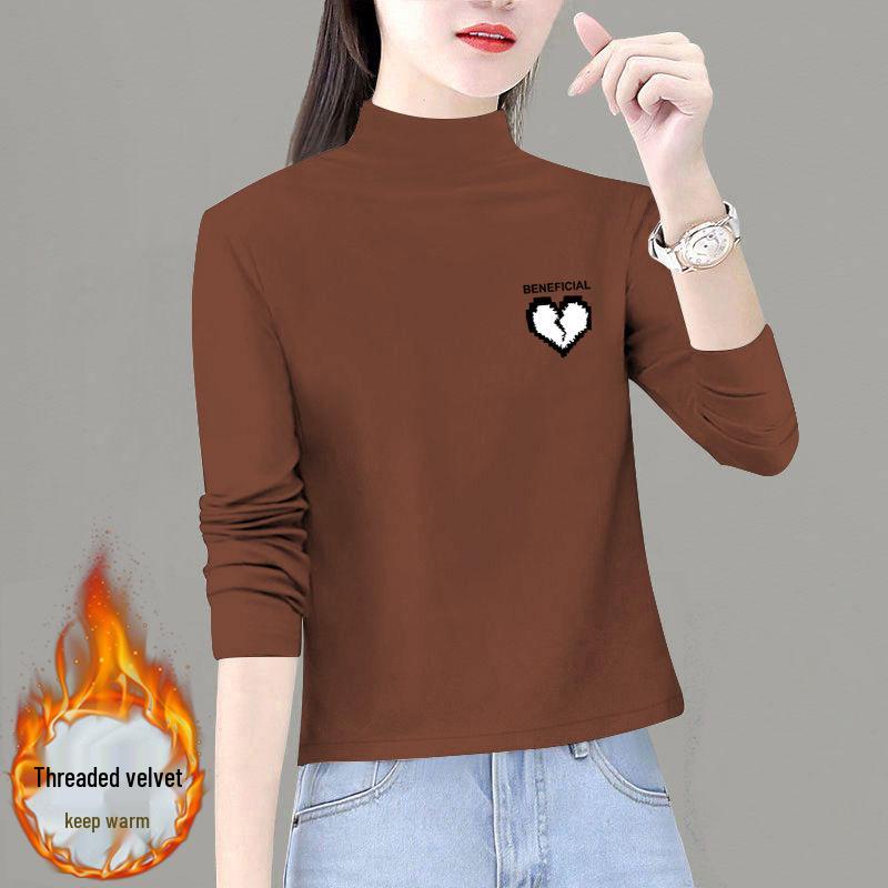 

Women s 2024 Warm Double-Sided Fleece Semi-High Neck Slimming Long-Sleeve T-Shirt XL [Recommended 120-130 jin]