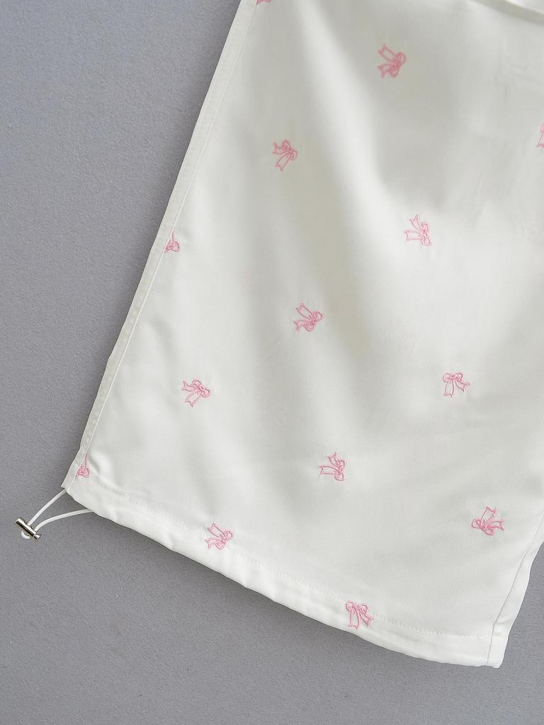 2024 Women's Hot Ins American Butterfly Embroidery Drawstring Parachute Pants