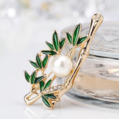 Creative Bamboo Brooches For Women Rhinestone Leaves Brooch Pins Banquet Party Jewelry Broche