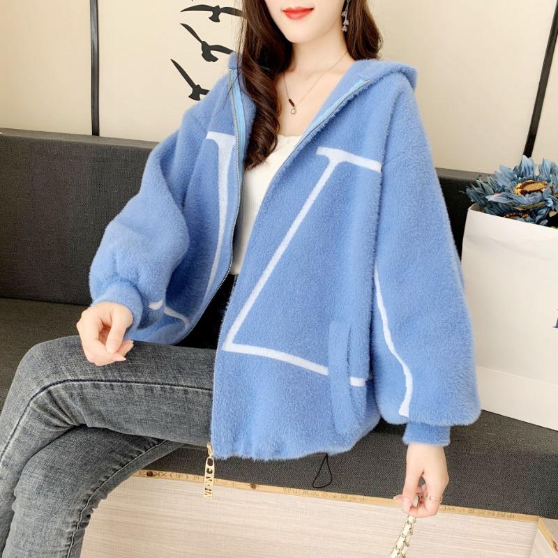 Plus Size Korean Style Loose Fit  Imitation Mink Cardigan Women's Coat