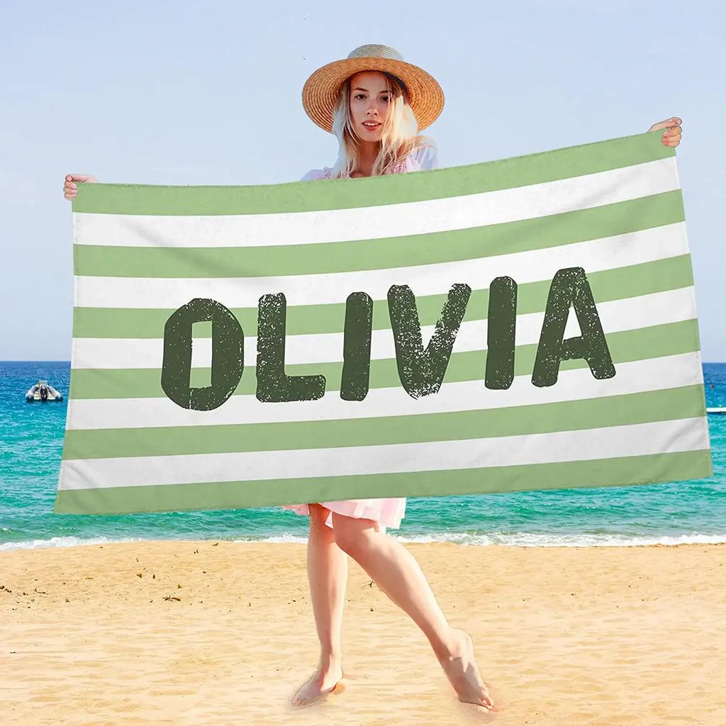 Personalized Beach Towel for with Name Text Custom Bath Towel for Hotel Gym Bathroom Add Own Design Soft Pool Towel for Gift