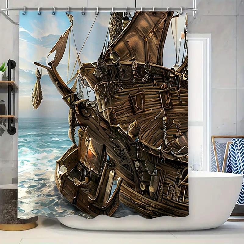 

Steampunk Ship Waterproof Shower Curtain Retro Decor Home Decoration Artistic Design Bathroom Accessories 90x180cm