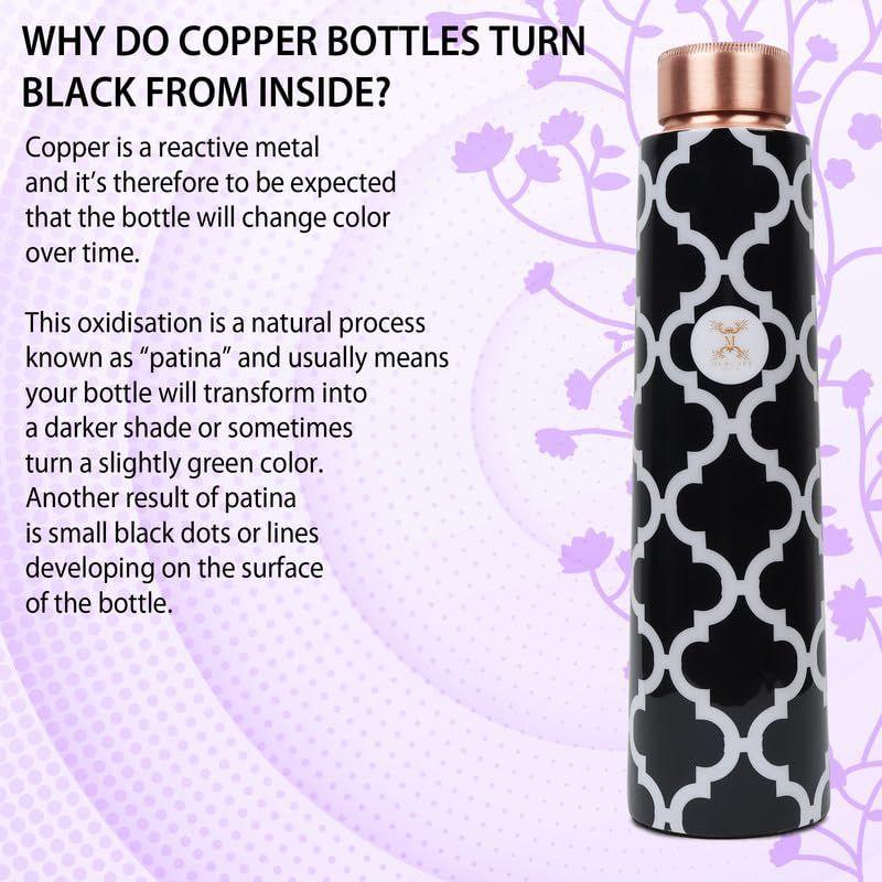 Copper Water Bottle with Ample Multi Colored Printed Design, Joint Less, Advanced Leak Proof , , and Yoga Health Benefits (900 Ml Bottle)