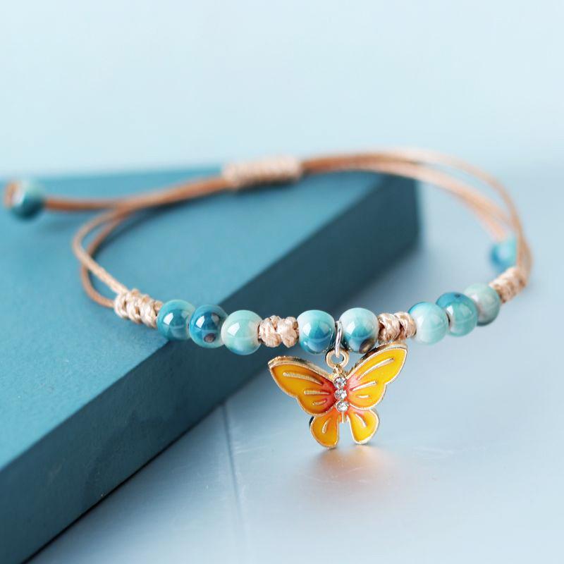 Cute Colorful Butterfly Bracelet for Women Girl Fashion Hand-woven Star Bell Beads Flower Pendant Bracelet Sister's Jewelry