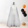 Halloween Cosplay Cloak Ghost Mesh Hooded Drawstring Cape Pleated Floor Length Gothic Cloak Medieval Performance Capes Costumes