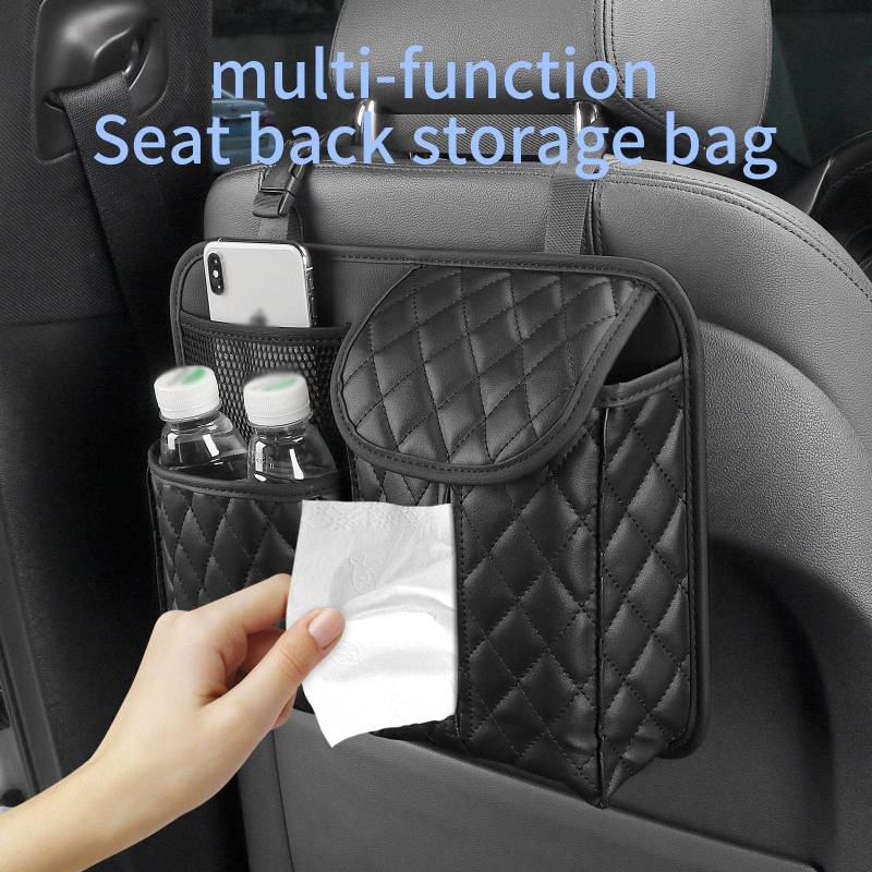 Pu Leather Car Storage Bag Auto Interior Seat Back Organizer Multi-functional Tissue Holder Pocket