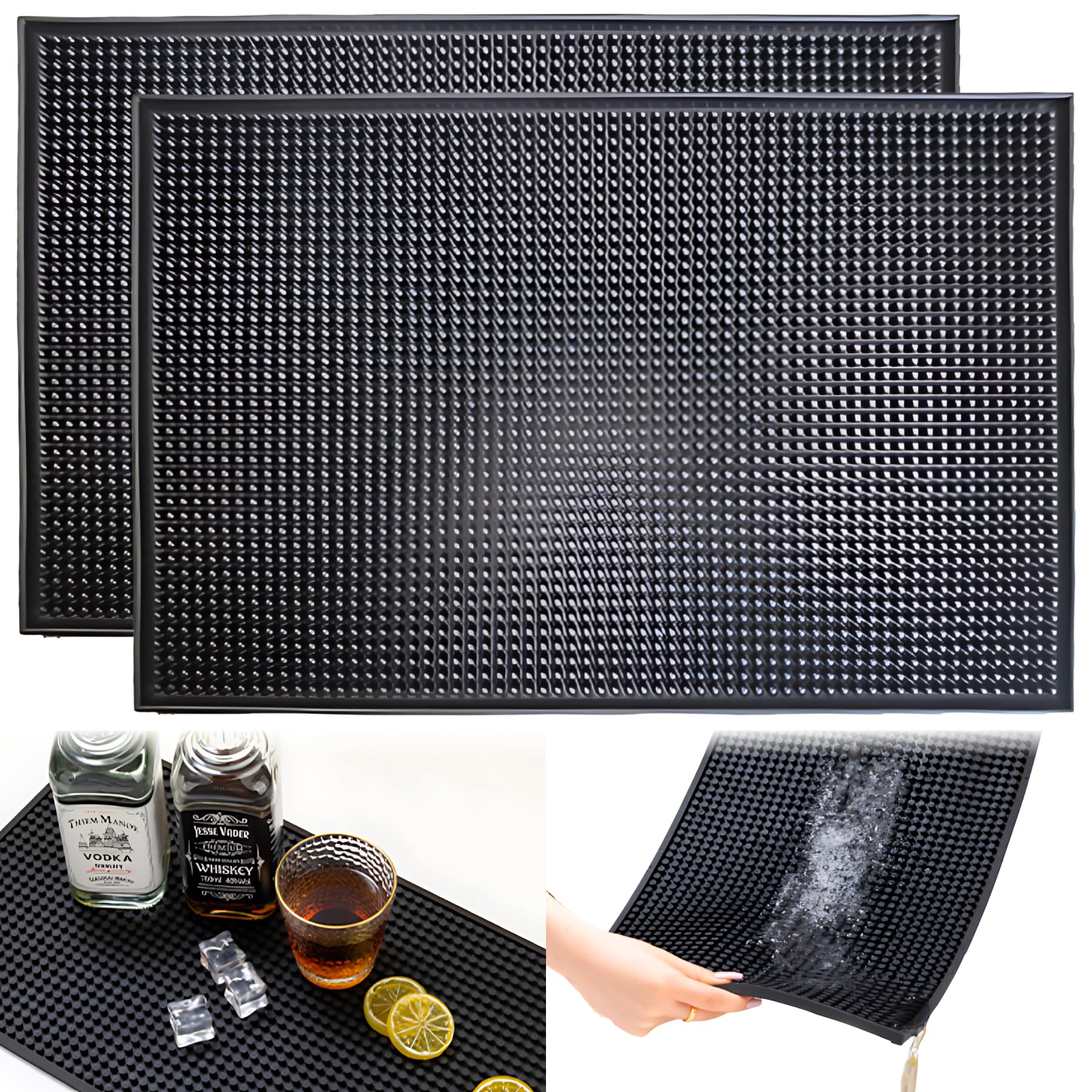 

Mellbo Bar Mat, Kitchen Draining Mat, Kitchen Counter Mat, Bar Mat, Glass Mat, Washable, PVC Material, 45cm x 30cm x 1cm, Set of 2