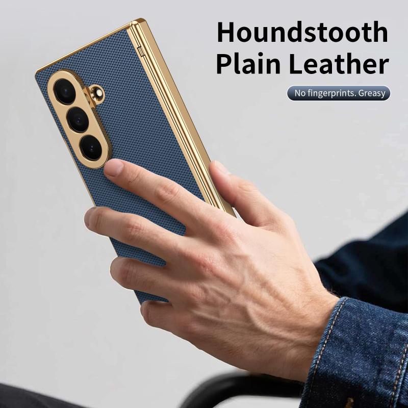 Business Electroplated Frame Leather Case For Samsung Galaxy Z Fold 8 Ultra 7 6 5 4 3 8 Wide With Glass Screen Protective Cover