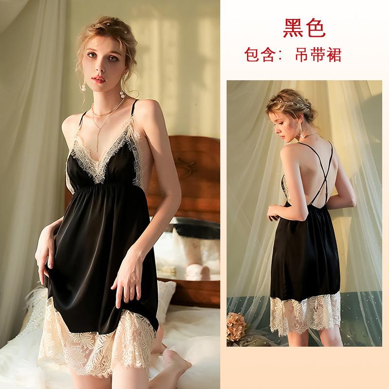 Multi-Style Pure Desire Lace Nightgown V Mesh Patchwork Satin Skin-Friendly Cami Loungewear Versatile Seductive Sleepwear with Diverse Style Options