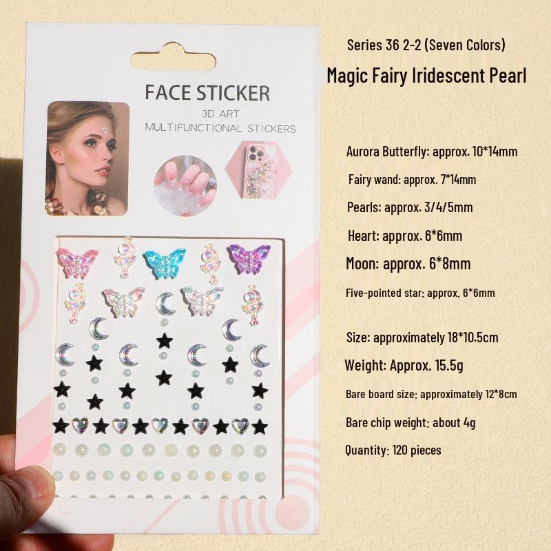 3D Butterfly & Star Face Sticker Set with Rhinestones & Pearls for Kids