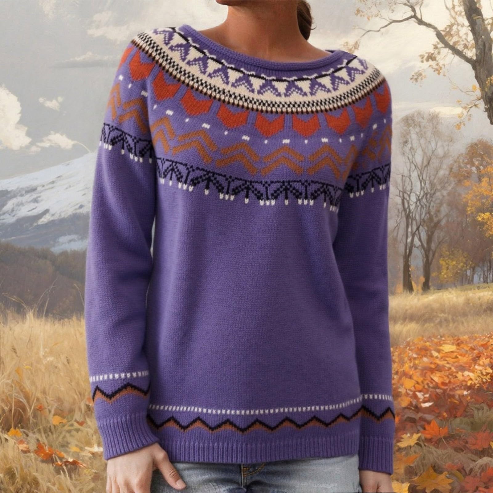 

Ladies Fashion Sweater, Round Neck,Loose Pullover Long-sleeved Knitted Sweater L фіолетовий