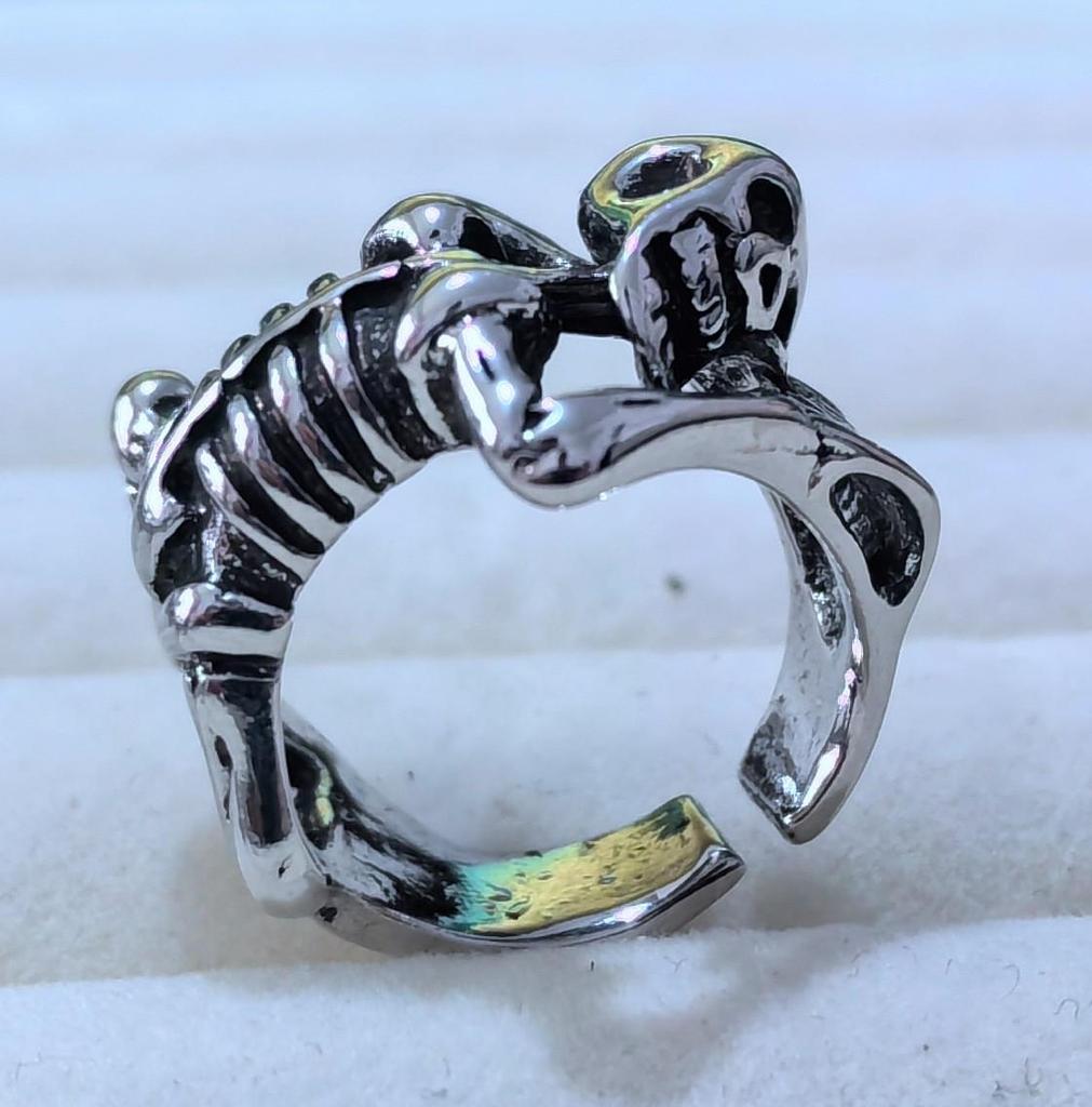 Inel Exagerat Retro Thai Argint Craniu - Design Deschis Ajustabil pentru Bărbați