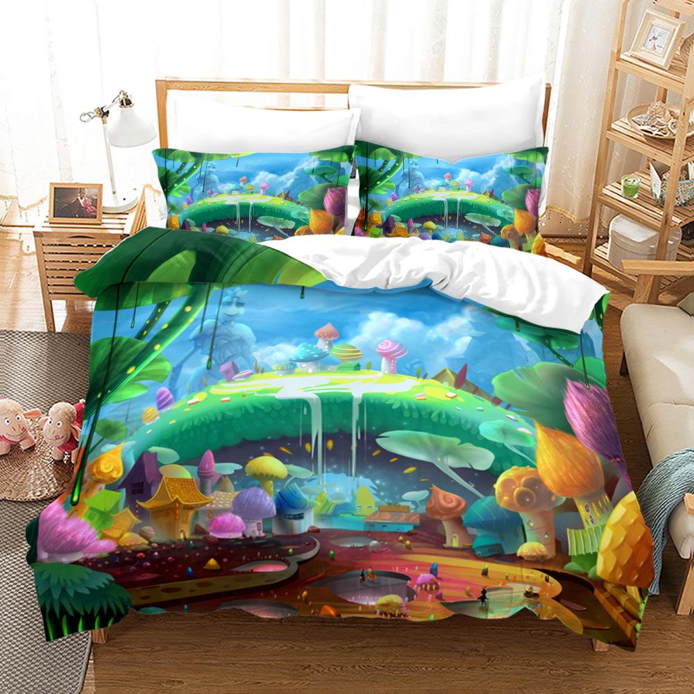 Magic Colorful Mushroom Bedding Set 3D Cartoon Mushroom Bed Linen Single Queen King Full Size Kids Girls Duvet Cover Room Decor
