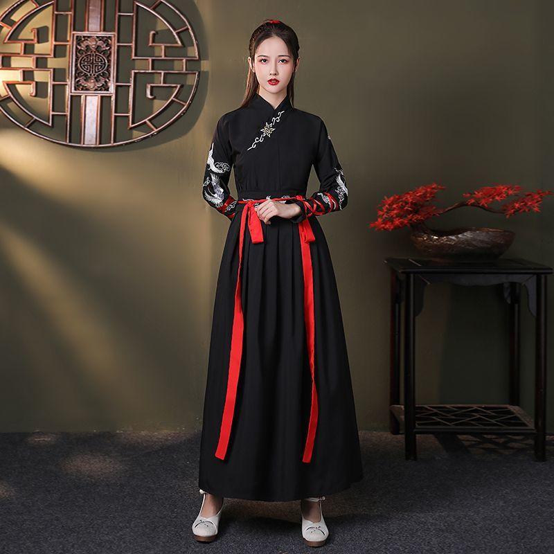 Men's & Women's Chinese Hanfu Set, Bamboo Embroidery Cross-Collar Wuxia Style Daily Costume
