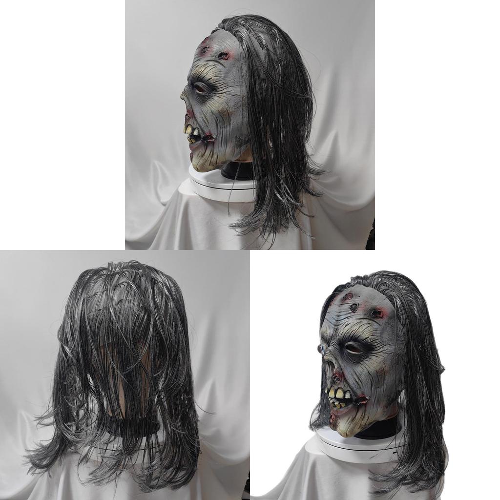Horror Latex Zombie Mask With White Hair For Halloween Costume And Haunted House Decor