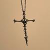 Black Gothic Unique Cross Skeleton Pendant Necklace Stylish Alloy Jewelry For Trendy Men Women And