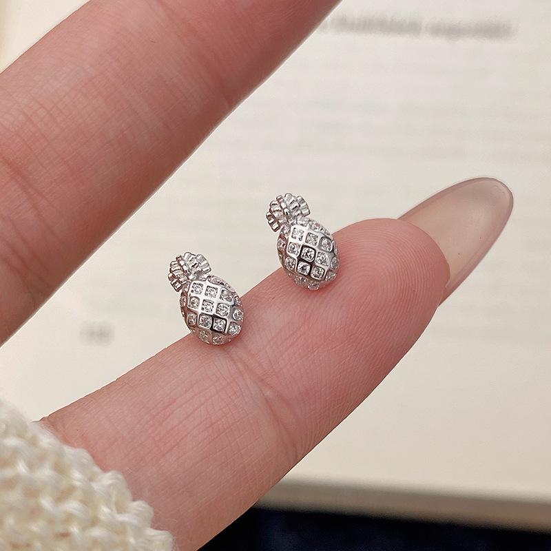 18K Gold Plated Sterling Silver Pineapple Stud Earrings - Trendy & Sweet Fashion for Women