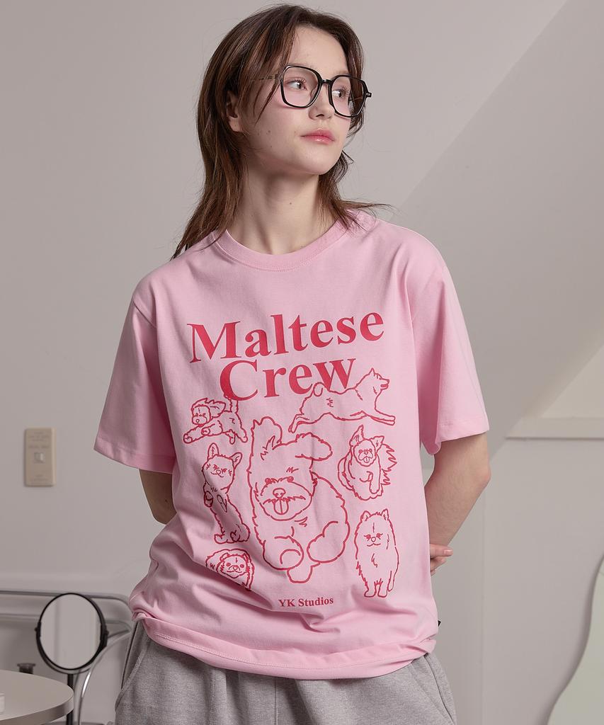 WAIKEI Maltese Crew Line Graphic Short Sleeve T-Shirt Pink