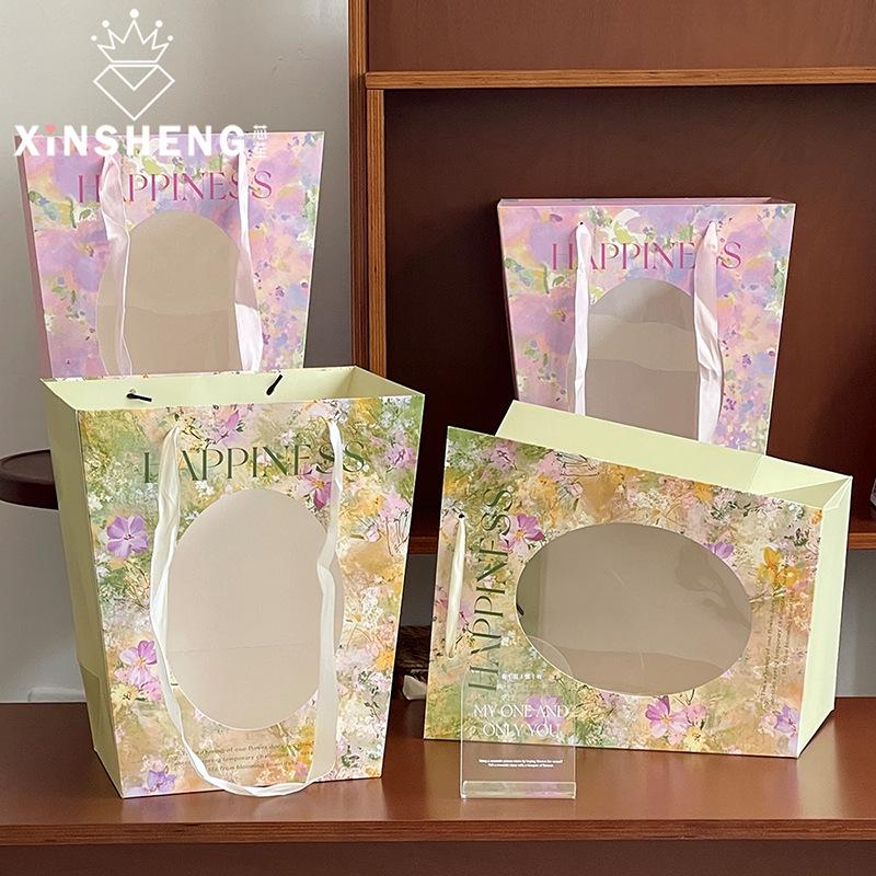 Xin Sheng Influencer Original Oil Painting Window Bag for Fresh Flower Arrangements and DIY Floral Art.