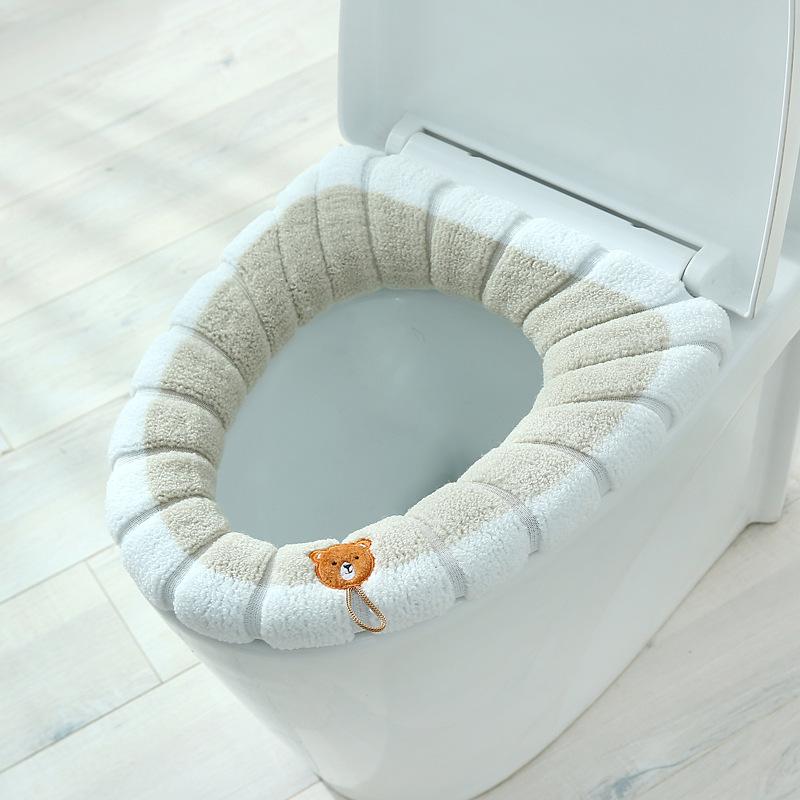 Winter Warm Toilet Seat Cover Mat Bathroom Toilet Pad Cushion with Handle Thicker Soft Washable Closestool Warmer Accessories