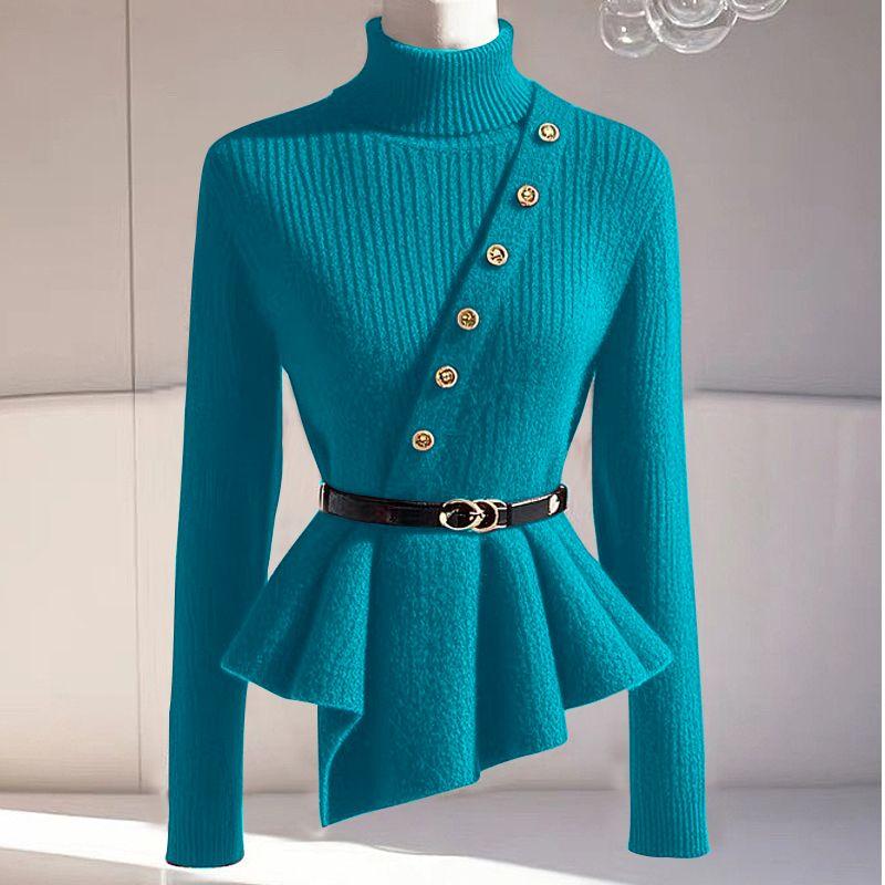 

Spring Commuter Sweater Women High Neck Knitted Top Minimalist Layering Shirt S
