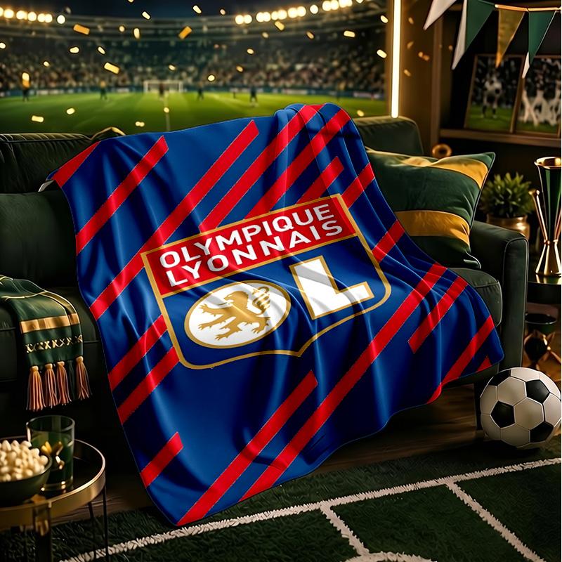 Lyonnais Football Crest Blanket Lightweight Ideal Bedding Blanket Perfect for Travel, Camping, Living Rooms, Offices, Sofas, Fan Christmas Gift
