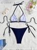 Einfarbiger Spitzenbesatz zum Binden Sexy Bikini Split Badeanzug Damen