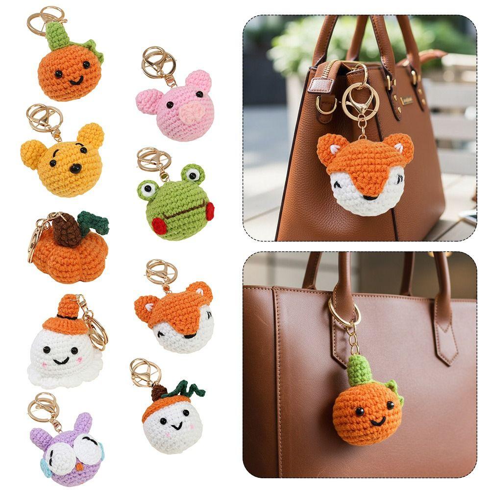 Cartoon Design Crochet Keychain Three-Dimensional Wool Crocheted Handmade Keychain Hand Woven Diy Animal Keychain Women Girls