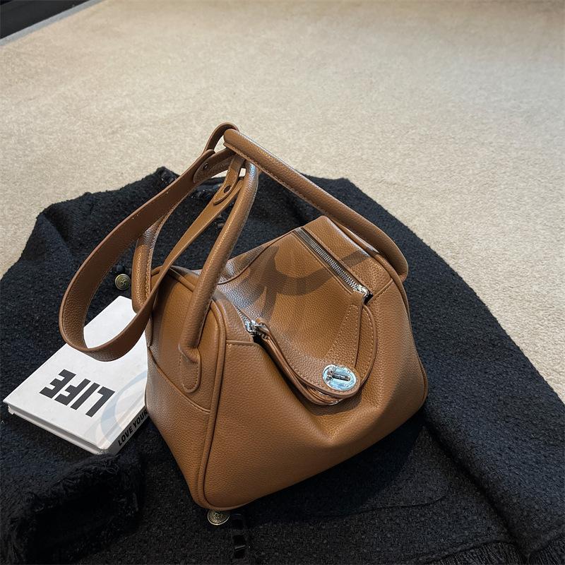 

Новый нишевый тренд универсальная текстурная женская сумка однотонной расцветки портативная сумка через плечо коричневый