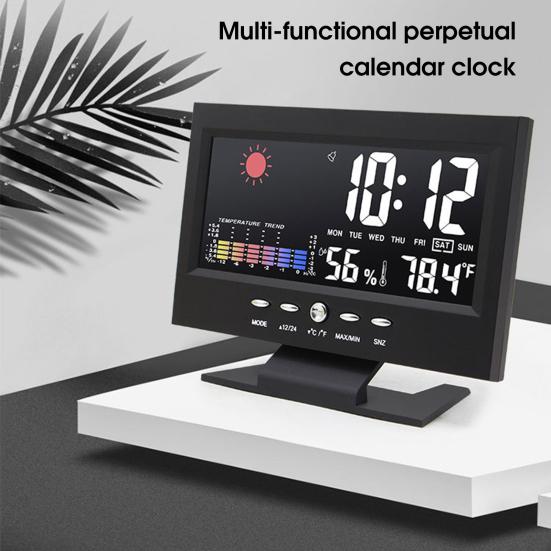 8082T Digital klocka Väderprognos Perpetual Calendar LED Färgskärm Luftfuktighet Temperatur Display Väckarklocka för hemmet