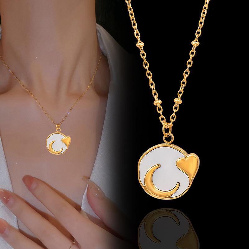 טיטניום פלדת טיטניום מעטפת לבנה ירח אהבה שרשרת תליון עגול