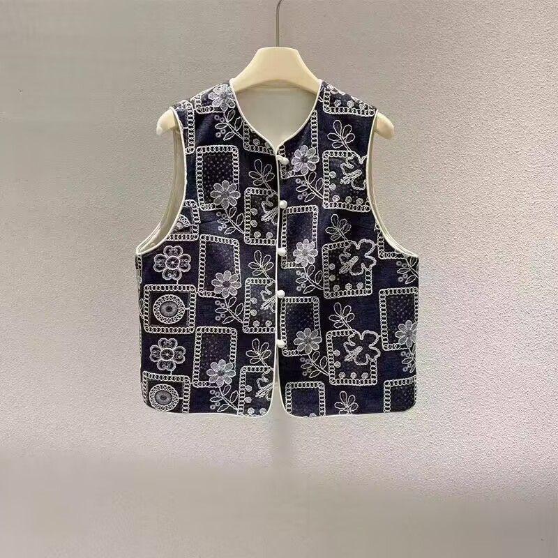 Blue and White Porcelain 2025 New Style Embroidered Vest Luxury Fashion Denim Blue Temperament Vest Women