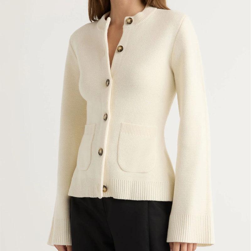 2026 Autumn/Winter Cross-Border Style Knit Cardigan: Single-Breasted, Round Neck, Waist-Cinching Sweater Top