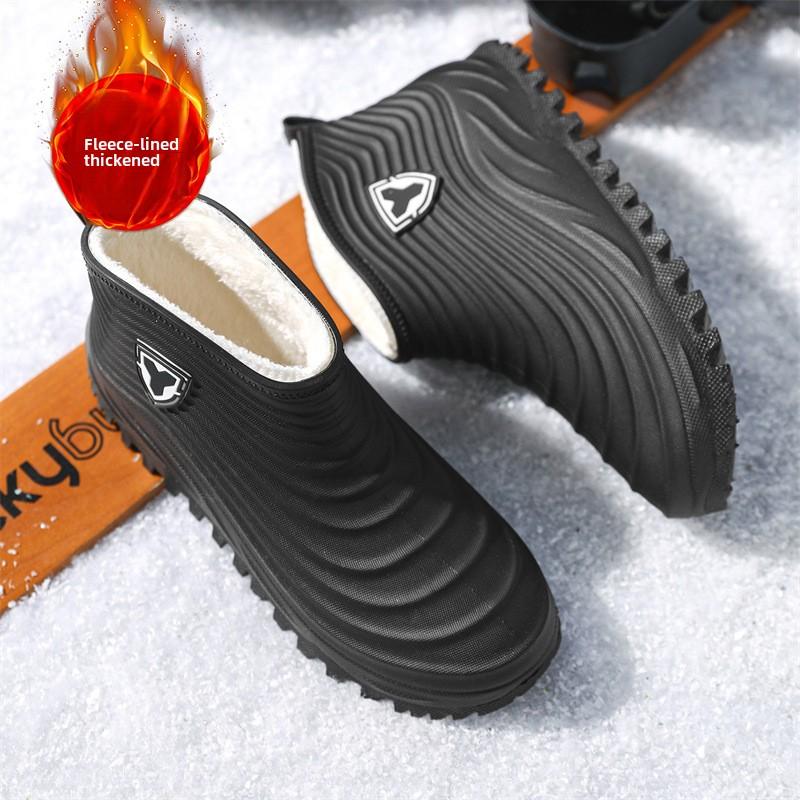 Stijl Mode Regenlaarzen Korte Schacht Heren Antislip Slijtvast Zeevissen Waterschoenen Plus Velvet Waterdichte Regenlaarzen